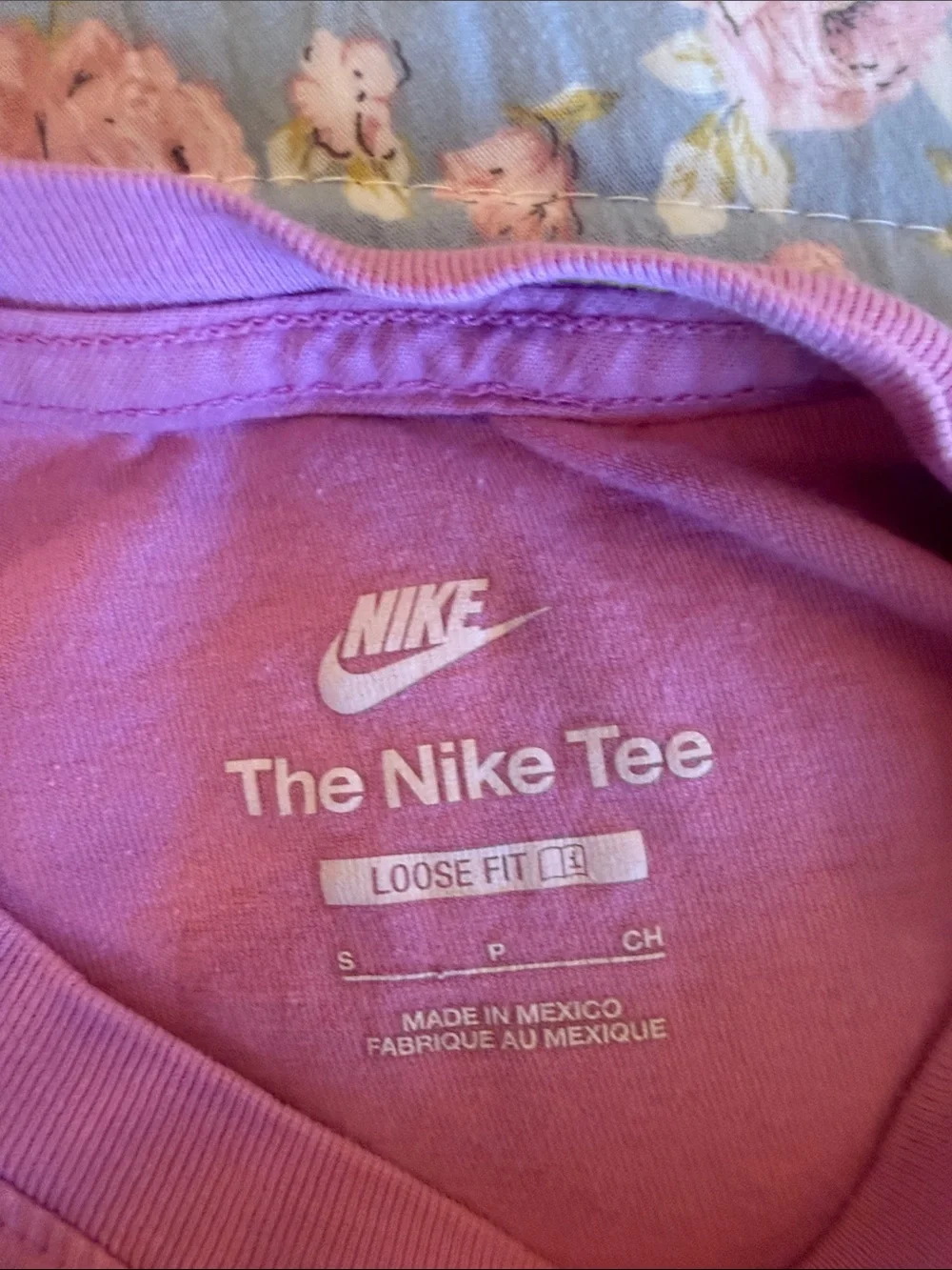 Nike Pink Tee with Yellow Logo and Dog Graphic